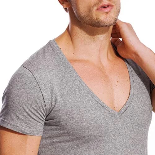 Zecmos Men's Deep V Neck T-Shirt Slim Fit Undershirt Gray XXL | Breathable Cotton for Daily Wear thumbnail 6