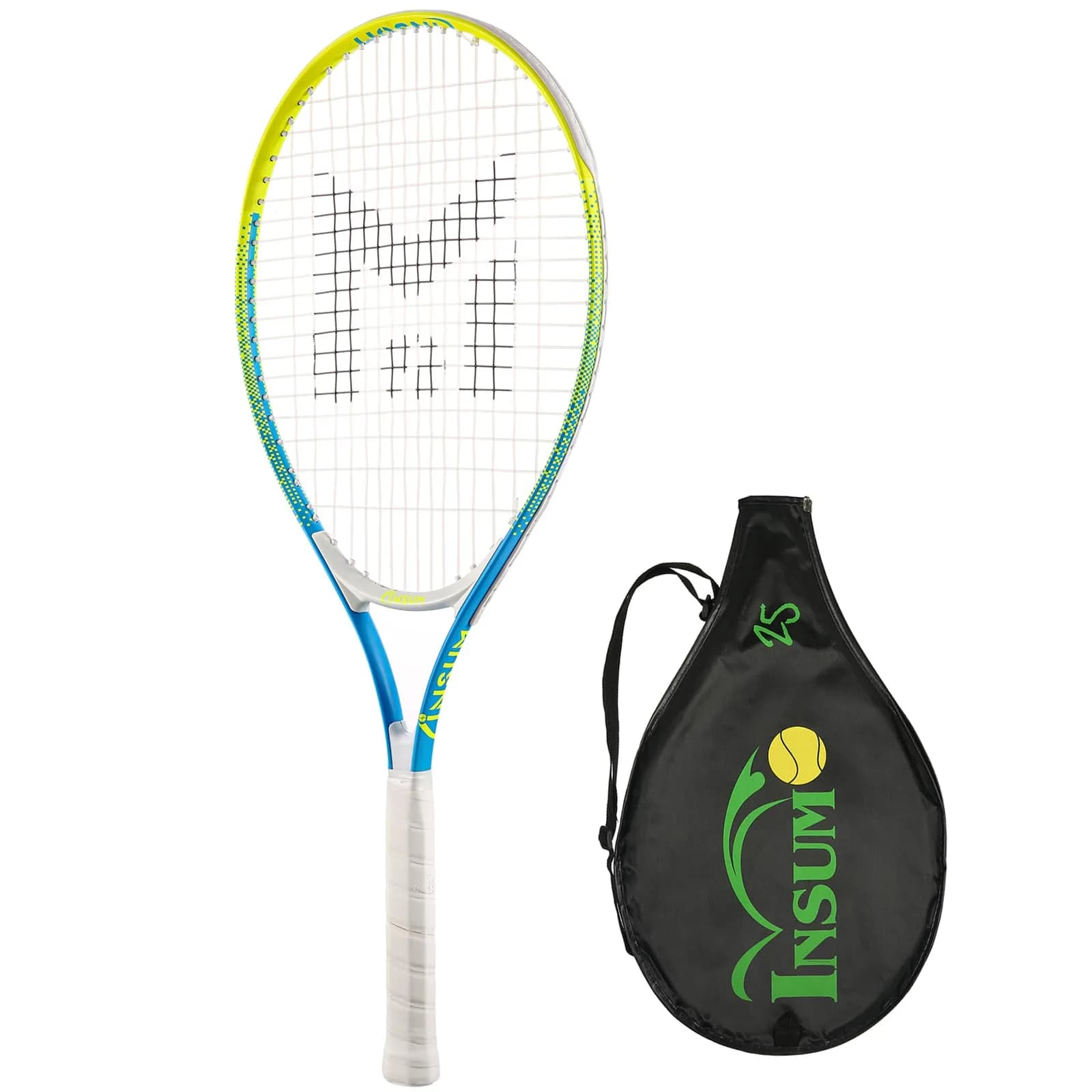 INSUM Junior Tennis Racket 17 Inch (43 cm) Ages 2–3 | Lightweight Aluminum Beginner Racquet with Cover — Yellow - Blue / 25"