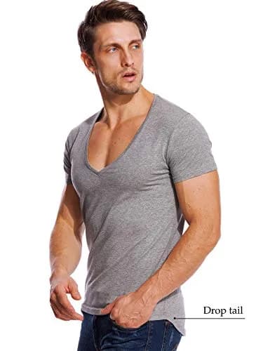 Zecmos Men's Deep V Neck T-Shirt Slim Fit 100% Cotton Gray XL | Lightweight Undershirt for India thumbnail 4