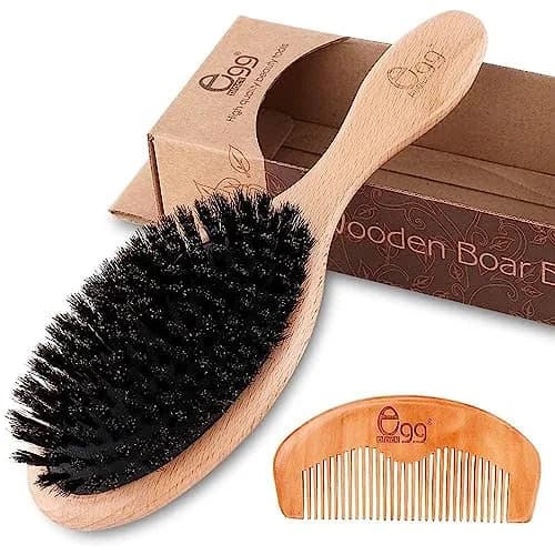 BLACK EGG Boar Bristle Hair Brush for Thin Fine Hair | Natural Bristles, Beech Wood Handle, Oval Shape thumbnail 1
