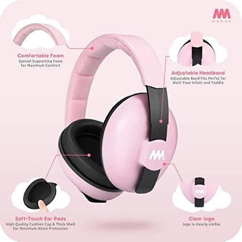Mumba Baby Earmuffs Pink for Babies and Toddlers Ages 3-24+ Months | Noise Cancelling Headphones with 31dB NRR thumbnail 7