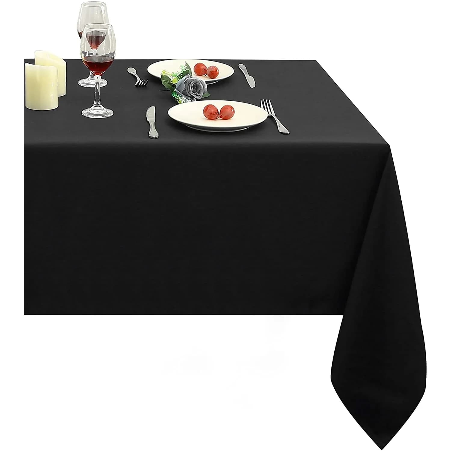 Obstal Black Polyester Table Cloth 152cm x 213cm | Stain & Water Resistant for Dining