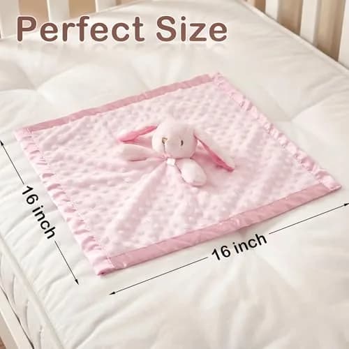 Pro Goleem Pink Bunny Security Blanket for Babies 40cm x 40cm (16"x16") | OEKO-TEX Certified Soft Minky Fabric thumbnail 7