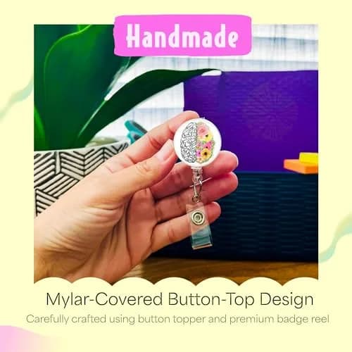 Limeloot Floral Brain Badge Reel with 34 Inch Retractable Cord | Modern Floral Pattern thumbnail 2