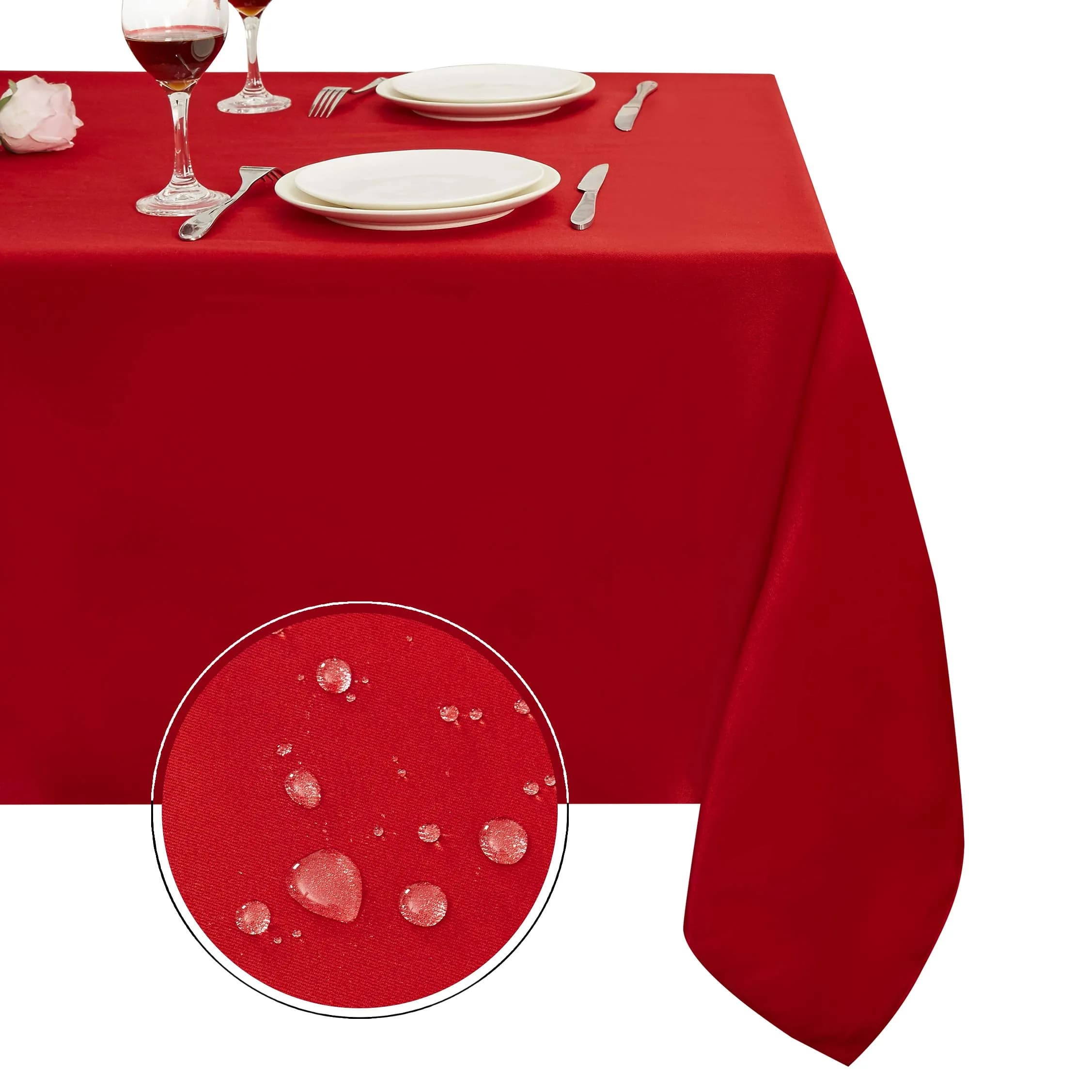 Obstal Rio Red Rectangle Tablecloth 183 cm x 152 cm (60 x 60 Inch) | Waterproof & Stain-Resistant for Festive Dining