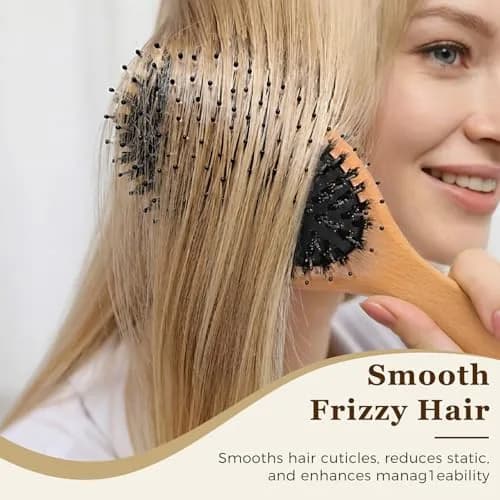 BLACK EGG Boar Bristle Brush for Wet/Dry Hair - Smoothing, Massaging, Detangling, Reduce Frizz, Restore Shine - Bamboo Brush for Women, Men, Kids thumbnail 4