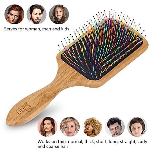BLACK EGG Paddle Detangling Hair Brush for Women & Girls | Rainbow Nylon Bristles, Bamboo Handle, Includes Comb & Ties (22.5cm / 8.8in) thumbnail 4