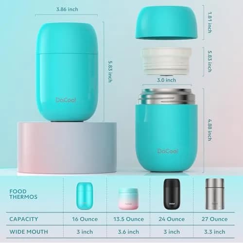DaCool Food Thermo 16oz Vacuum Insulated Food Jar for Kids & Adults | Leakproof, Stainless Steel, Blue thumbnail 6