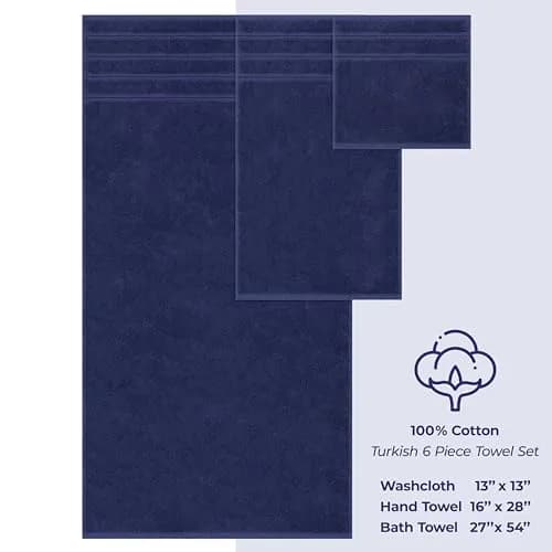 American Soft Linen 100% Cotton Turkish Towels 6 Piece Set | Luxury, Absorbent & Quick Dry Navy Blue thumbnail 4