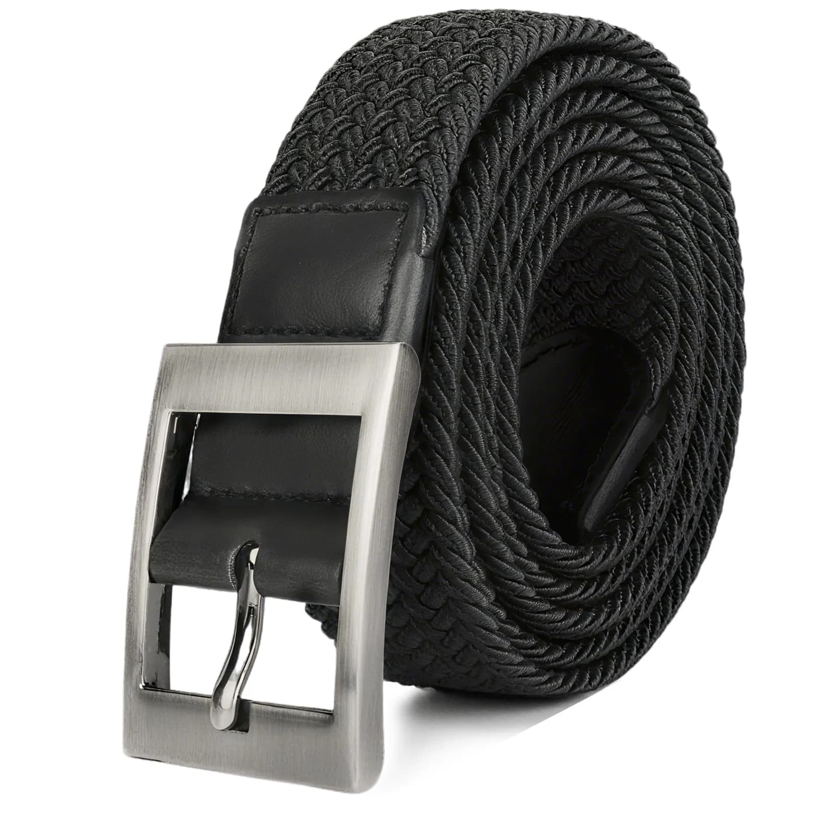 Drizzte Men's Black 43'' Braided Elastic Stretch Belt for Waist 35-38 — Black / 47'' (waist 39-42)