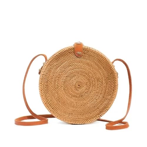 Novum Crafts Handmade Rattan Purse - Straw Wicker Crossbody Bag for Women, 20 cm (7.75") Diameter | Bali Woven Boho Beach Style thumbnail 1