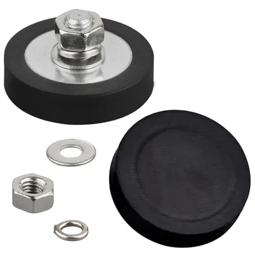 MUTUACTOR Rubber Coated Neodymium Disc Magnets with M6 Stud 32.8mm (1.295") x 7.7mm (0.303") | 40lb Vertical Pull Force (4-Pack) thumbnail 1