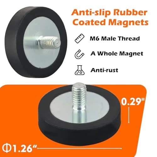 MUTUACTOR Rubber Coated Neodymium Disc Magnets with M6 Stud 32.8mm (1.295") x 7.7mm (0.303") | 40lb Vertical Pull Force (4-Pack) thumbnail 5