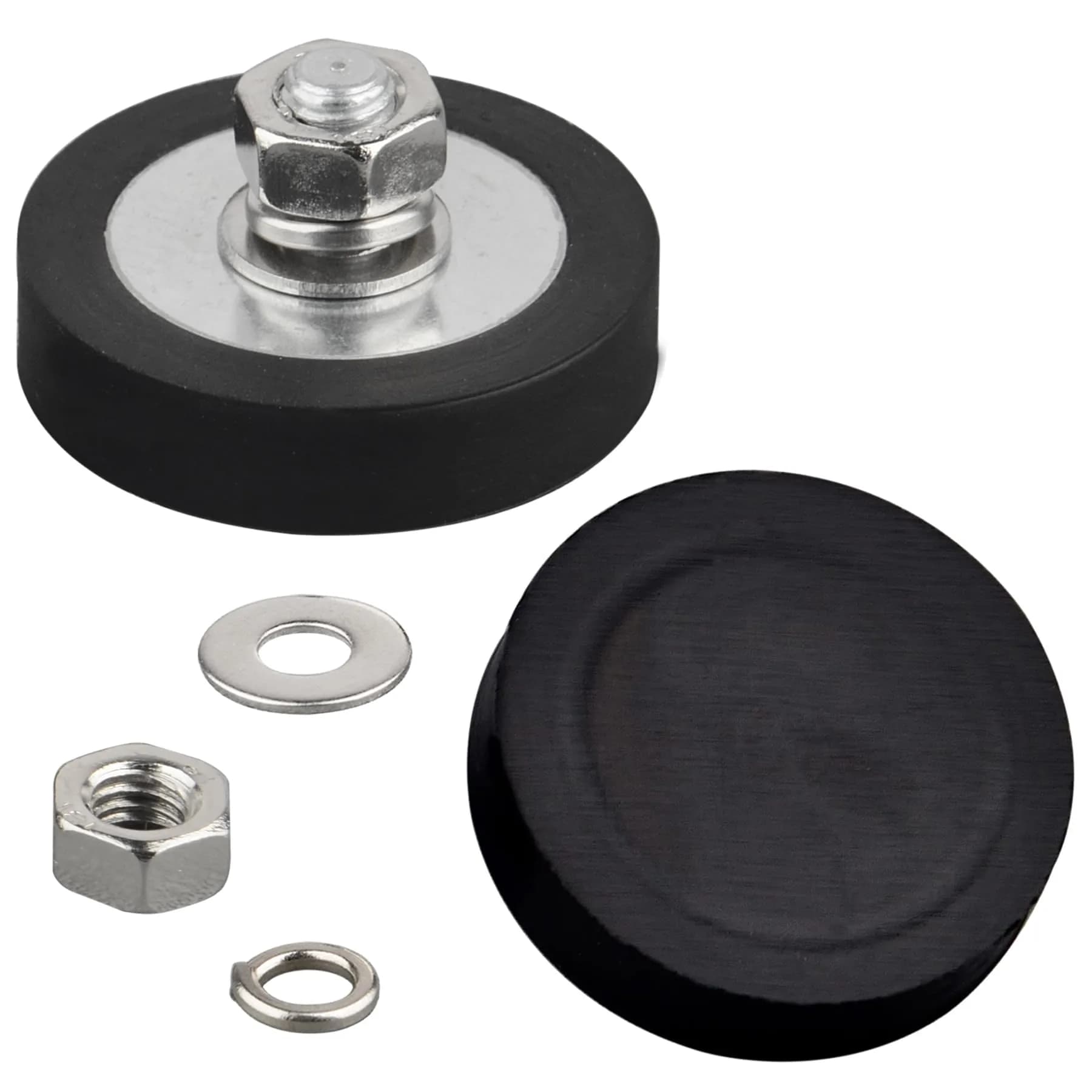 MUTUACTOR Rubber Coated Neodymium Magnets 43mm (1.69") Diameter, 35lbs Pull Force, 1/4-20 Male Thread, 4-Pack | Heavy Duty Mounting Magnets for Cameras & Lights — 40lbs M6 Male 4pcs with rubber coating