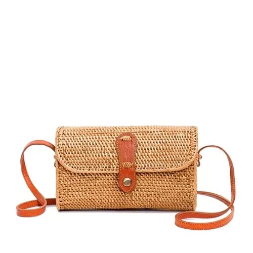 Novum Crafts Handmade Rattan Purse - Straw Wicker Crossbody Bag for Women | Tropical Bohemian Style thumbnail 1