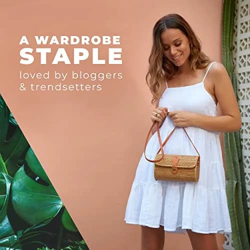 Novum Crafts Handmade Rattan Purse - Straw Wicker Crossbody Bag for Women | Tropical Bohemian Style thumbnail 5