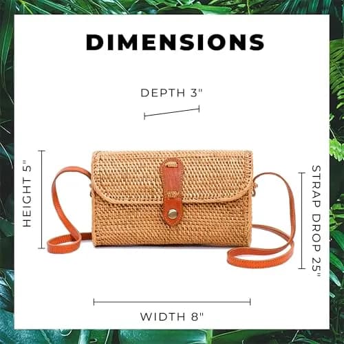 Novum Crafts Handmade Rattan Purse - Straw Wicker Crossbody Bag for Women | Tropical Bohemian Style thumbnail 6