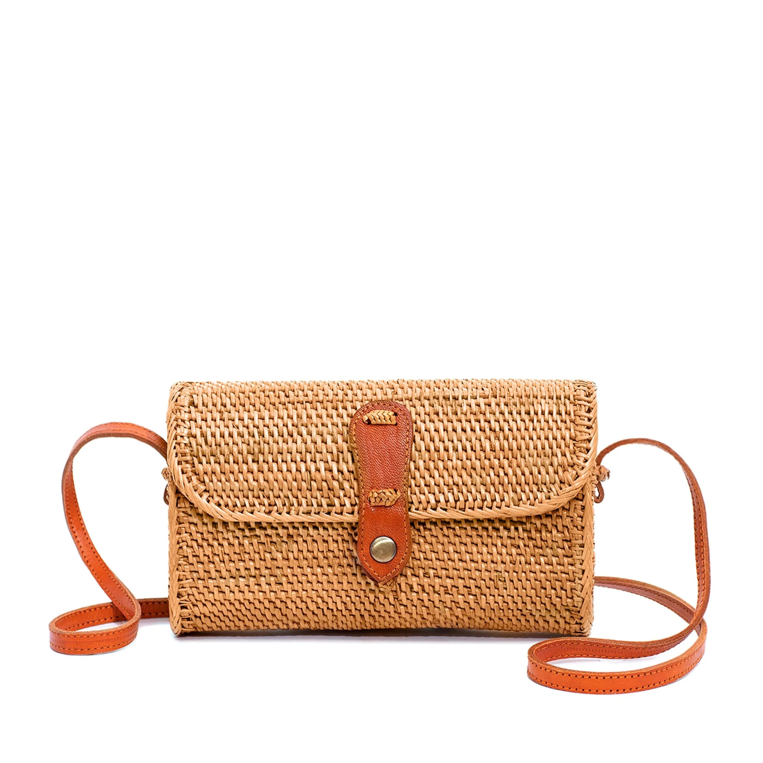 Novum Crafts Handmade Rattan Purse - Straw Wicker Crossbody Bag for Women, 20 cm (7.75") Diameter | Bali Woven Boho Beach Style — Square Small