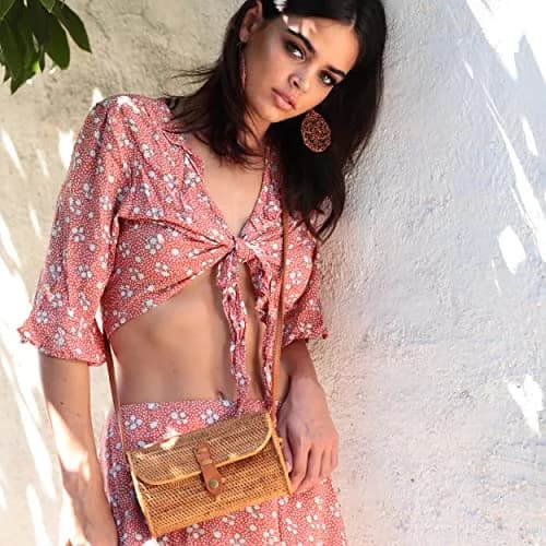 Novum Crafts Handmade Rattan Purse - Straw Wicker Crossbody Bag for Women | Tropical Bohemian Style thumbnail 2