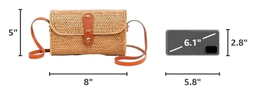 Novum Crafts Handmade Rattan Purse - Straw Wicker Crossbody Bag for Women | Tropical Bohemian Style thumbnail 3