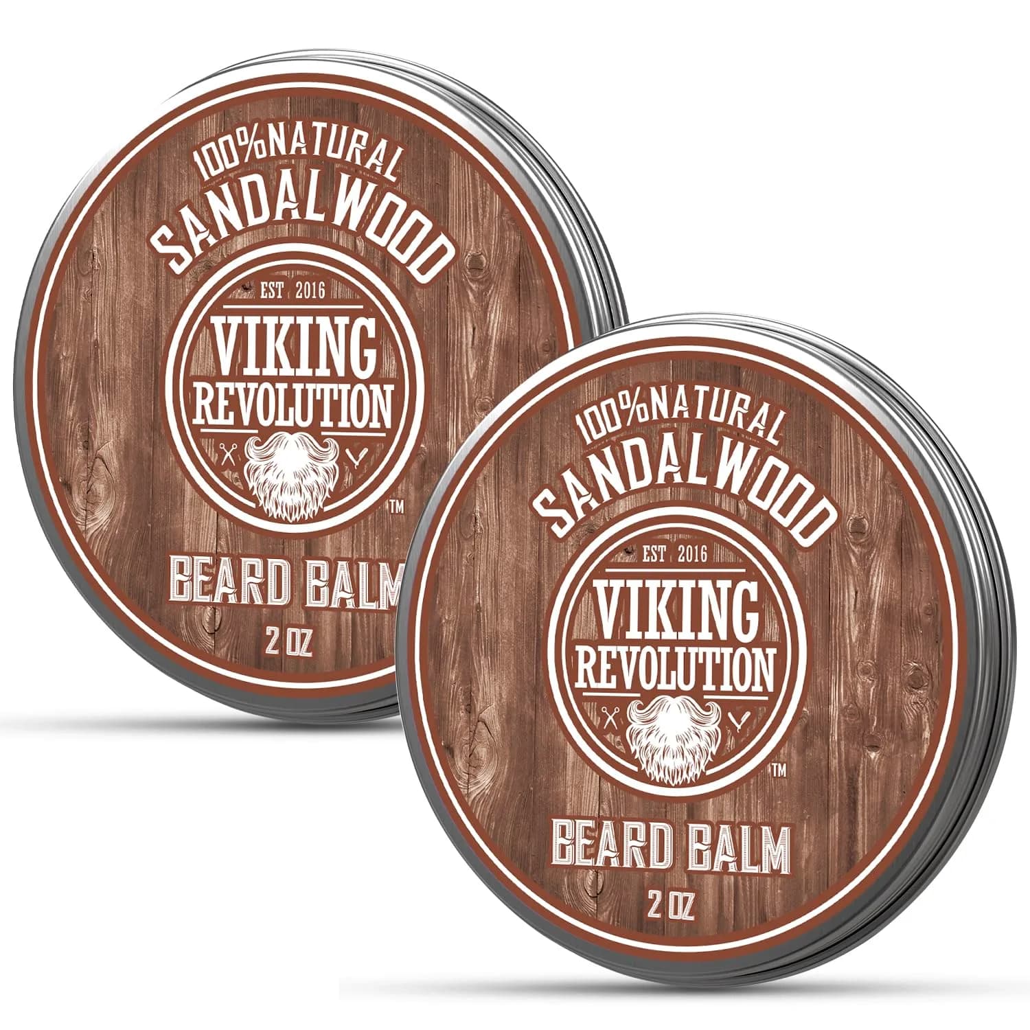 Viking Revolution Sandalwood Beard Balm - Beard Butter with Argan Oil, Beard Softener for Men with Jojoba Oil - Beard Moisturizer for Men with Beeswax - Beard Wax for Men (4 oz total, 2 x 2 oz)