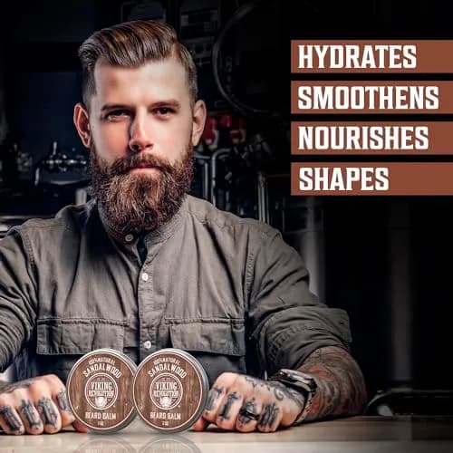 Viking Revolution Sandalwood Beard Balm - Beard Butter with Argan Oil, Beard Softener for Men with Jojoba Oil - Beard Moisturizer for Men with Beeswax - Beard Wax for Men (4 oz total, 2 x 2 oz) thumbnail 2