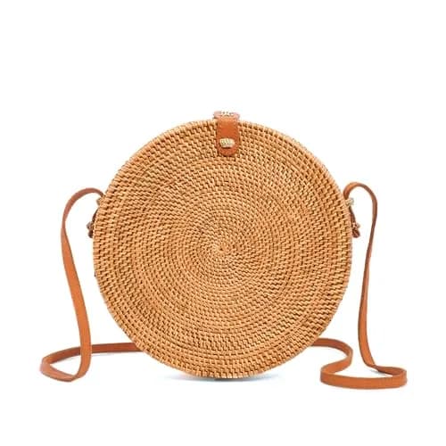 Novum Crafts Handmade Rattan Purse - Straw Wicker Crossbody Bag for Women | Tropical Bohemian Style thumbnail 1