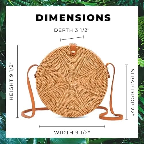 Novum Crafts Handmade Rattan Purse - Straw Wicker Crossbody Bag for Women | Tropical Bohemian Style thumbnail 4