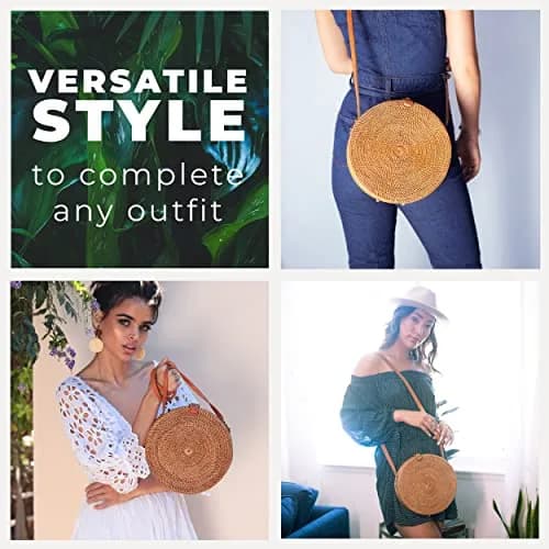 Novum Crafts Handmade Rattan Purse - Straw Wicker Crossbody Bag for Women | Tropical Bohemian Style thumbnail 6