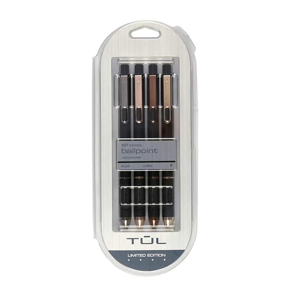 TUL Brilliance Ballpoint Pens, Medium Point 1.0mm, Black Ink, Pack of 4 | Smooth Writing & Comfortable Grip
