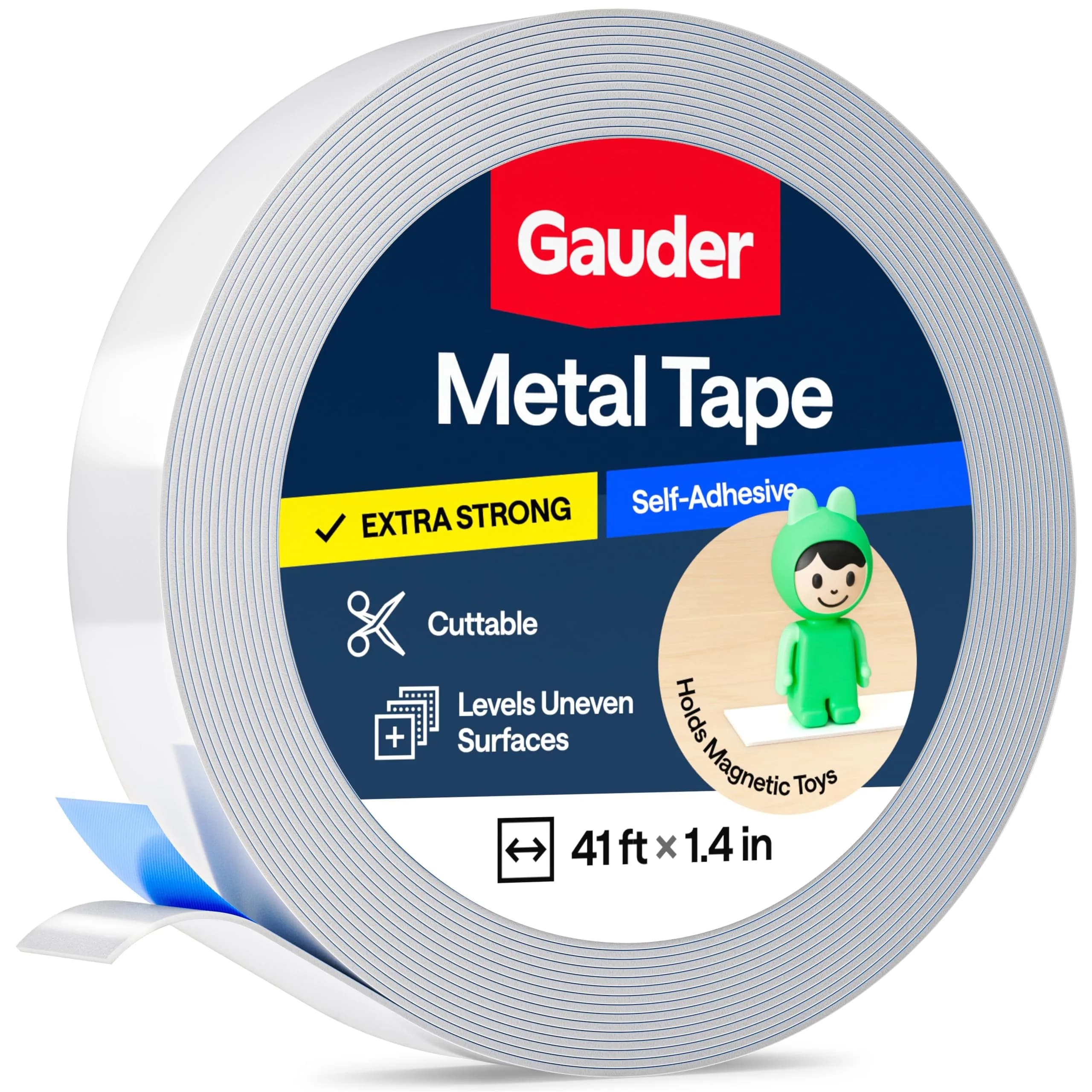 GAUDER Self-Adhesive Metal Tape for Magnets & Tonie Figures 12.5m (41 ft) | Ferrous Steel Strip with Foam Adhesive