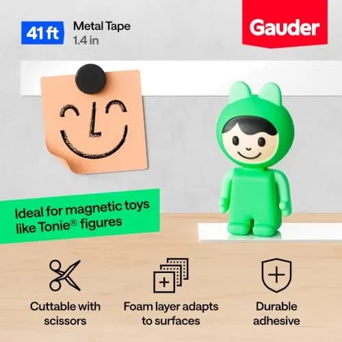 GAUDER Self-Adhesive Metal Tape for Magnets & Tonie Figures 12.5m (41 ft) | Ferrous Steel Strip with Foam Adhesive thumbnail 2