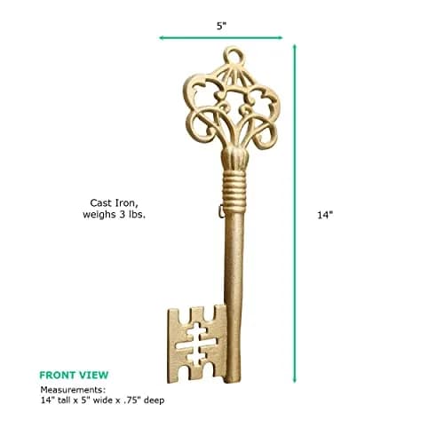 Wallcharmers Skeleton Key Wall Decor, Large, Gold Cast Iron, Vintage Decor | Vintage Gold Skeleton Key Wall Art thumbnail 4