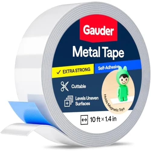 GAUDER Self-Adhesive Metal Tape 3.05 m (10 ft) x 3.56 cm (1.4 in) | Ferrous Steel Strip for Magnets thumbnail 1