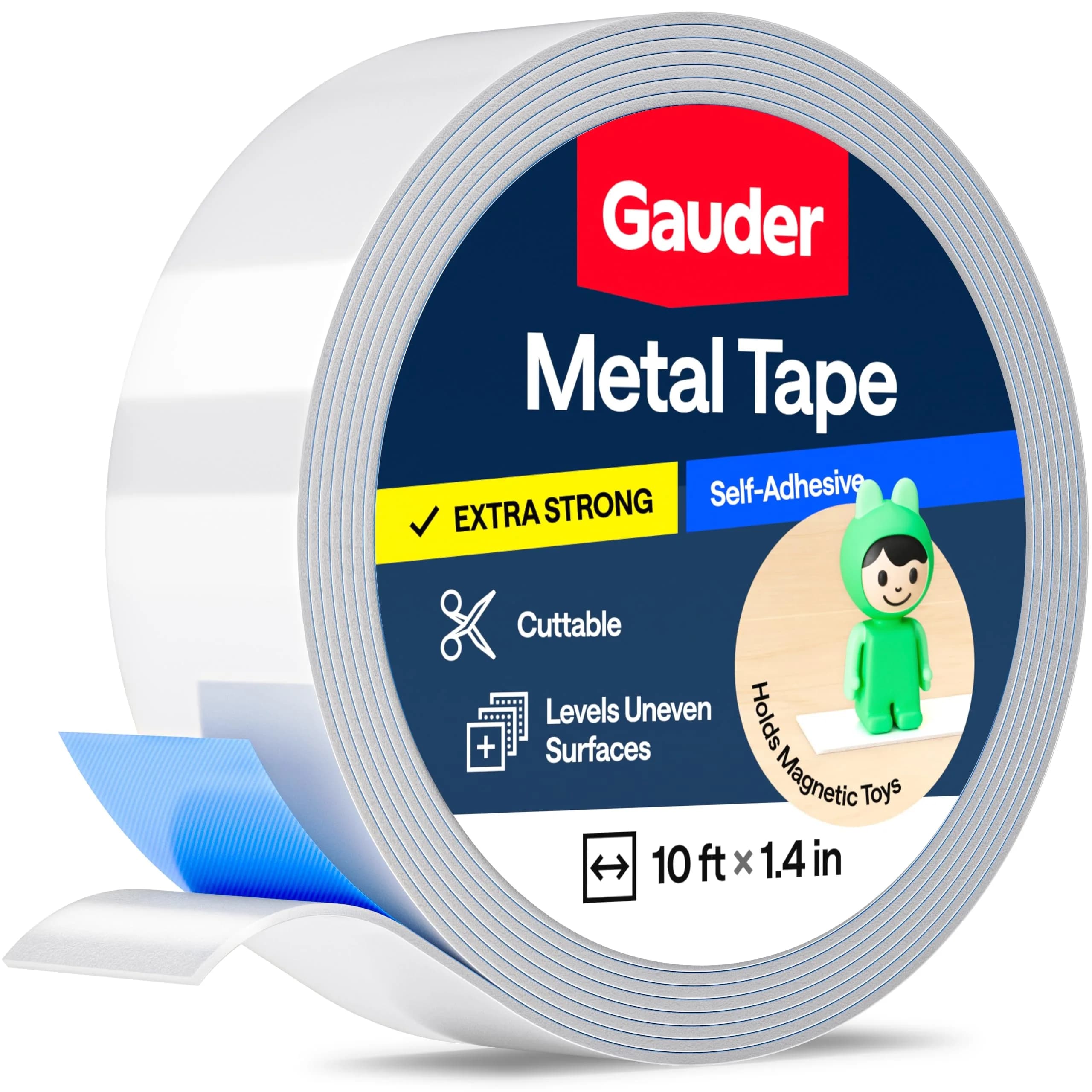 GAUDER Self-Adhesive Metal Tape 3.05 m (10 ft) x 3.56 cm (1.4 in) | Ferrous Steel Strip for Magnets