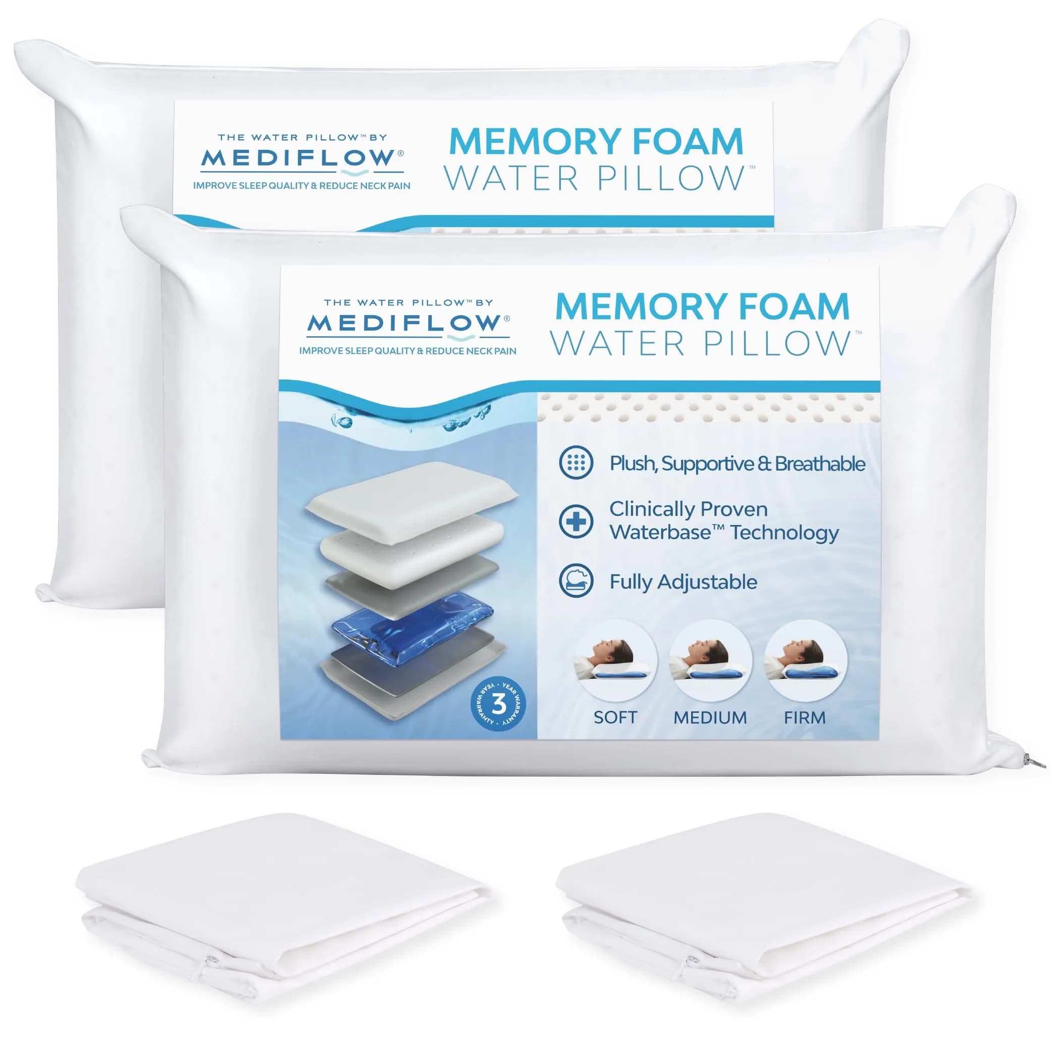 Mediflow Water Pillow Memory Foam Water Base Technology | Adjustable Neck Support