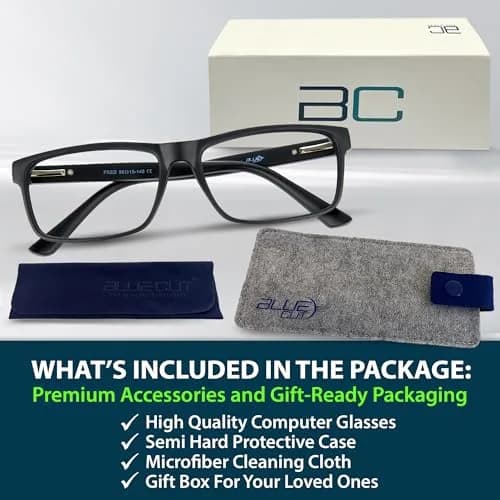 BLUE CUT Blue Light Blocking Glasses for Men/Women | Reduce Eye Strain & Fatigue, Stylish & Lightweight, 55mm Wide, Unisex thumbnail 6