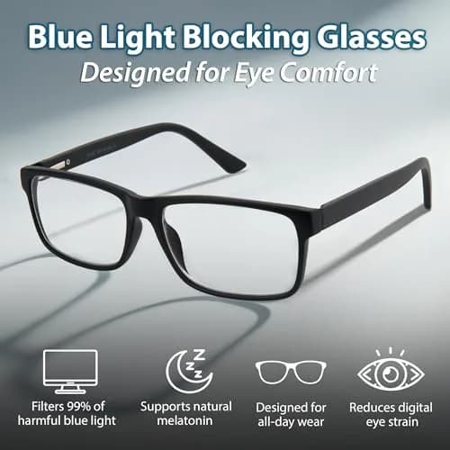 BLUE CUT Blue Light Blocking Glasses for Men/Women | Reduce Eye Strain & Fatigue, Stylish & Lightweight, 55mm Wide, Unisex thumbnail 2