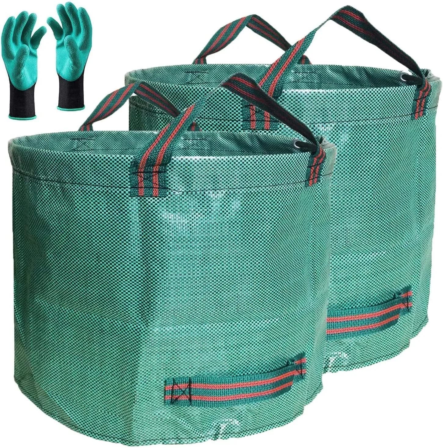 Tespher 137 Gallon Reusable Yard Waste Bags (D34"xH34") with Gloves | Heavy Duty Polypropylene for Lawn Debris — Green