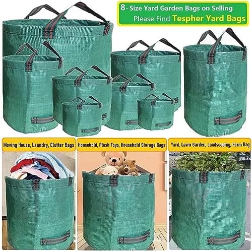 Tespher 137 Gallon Reusable Yard Waste Bags (D34"xH34") with Gloves | Heavy Duty Polypropylene for Lawn Debris thumbnail 3