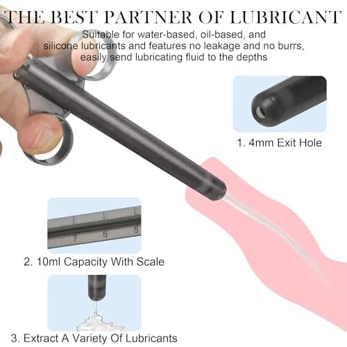 NEWJINDA Black Lube Applicator Syringe with Storage Bag - 2 Pcs, 10ml Precise Scales | Reusable Anal Lube Shooter thumbnail 3