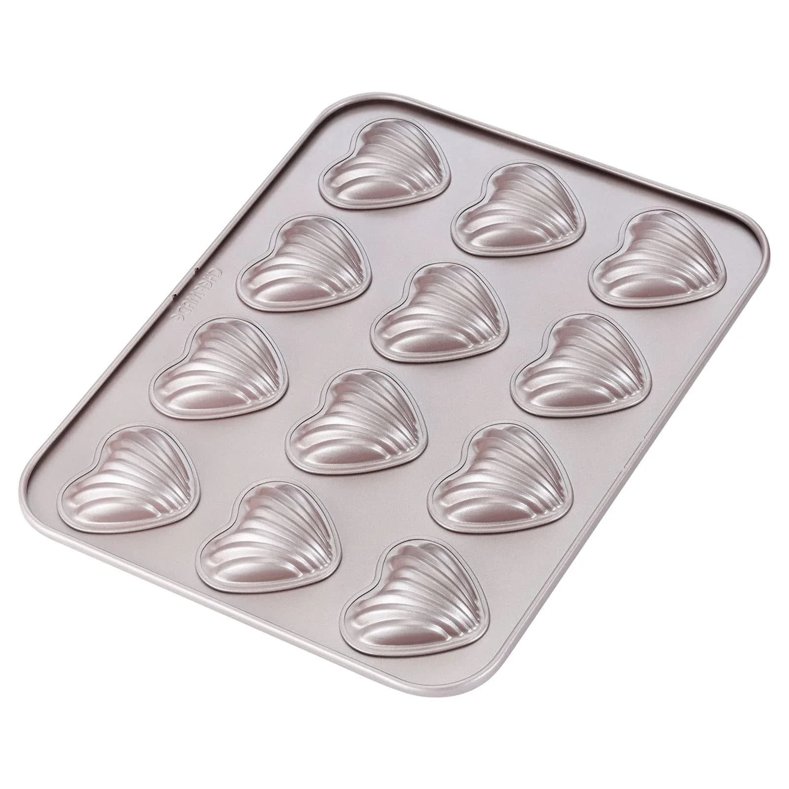 CHEFMADE Heart Madeleine Mold Cake Pan 12-Cavity | Non-Stick Shell Cake Pan for Oven Baking (Champagne Gold) - main product image