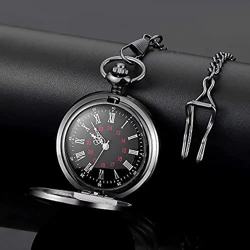 LYMFHCH Vintage Pocket Watch with Chain, Roman Numerals Scale Quartz Pocket Watch 46mm (1.8") | Classic Engraved Design for Gifting thumbnail 4