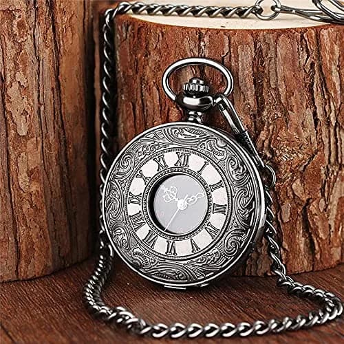 LYMFHCH Vintage Pocket Watch with Chain, Roman Numerals Scale Quartz Pocket Watch 46mm (1.8") | Classic Engraved Design for Gifting thumbnail 7