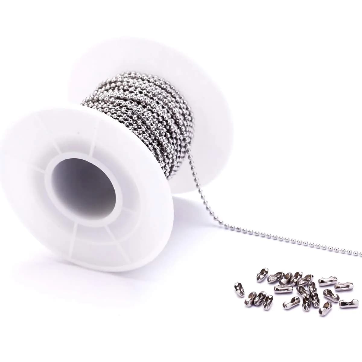 Tiparts Stainless Steel Ball Chain 2.4mm (30 ft roll + 20 connectors) | DIY Jewelry Making Necklace Extender Dog Tag Key Chains — 1.5mm Width
