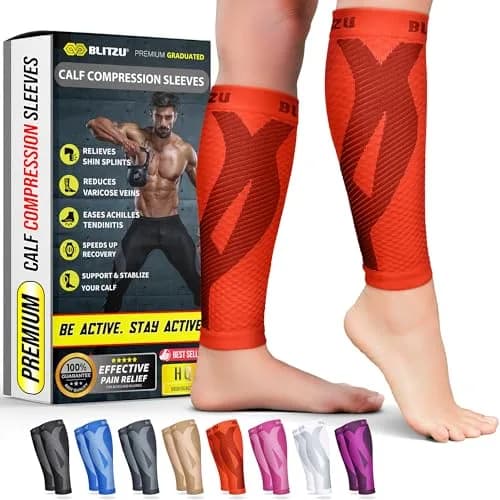 BLITZU Calf Compression Sleeves Tangerine Small/Medium | Orthopedic Brace for Shin Splints & Varicose Veins thumbnail 1