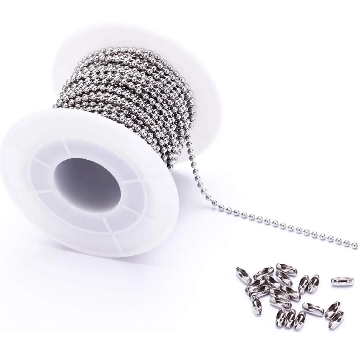 Tiparts Stainless Steel Ball Chain 2.4mm (30 ft roll + 20 connectors) | DIY Jewelry Making Necklace Extender Dog Tag Key Chains — 2mm Width