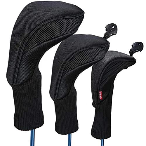 LONGCHAO Golf Club Head Cover Set for Driver & Woods | Thick 1680D Material, Interchangeable Tags, Black (3 pcs) thumbnail 1
