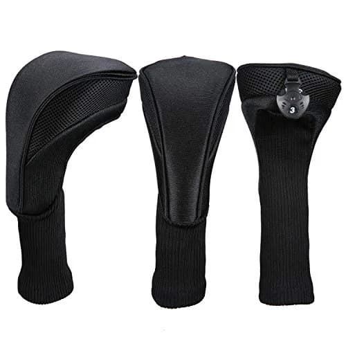 LONGCHAO Golf Club Head Cover Set for Driver & Woods | Thick 1680D Material, Interchangeable Tags, Black (3 pcs) thumbnail 5