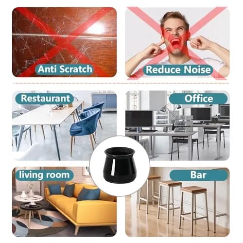 Ansible 24 Pcs Round Chair Leg Floor Protectors L Size 33-50mm Black | Protect Hardwood & Tile Floors thumbnail 6
